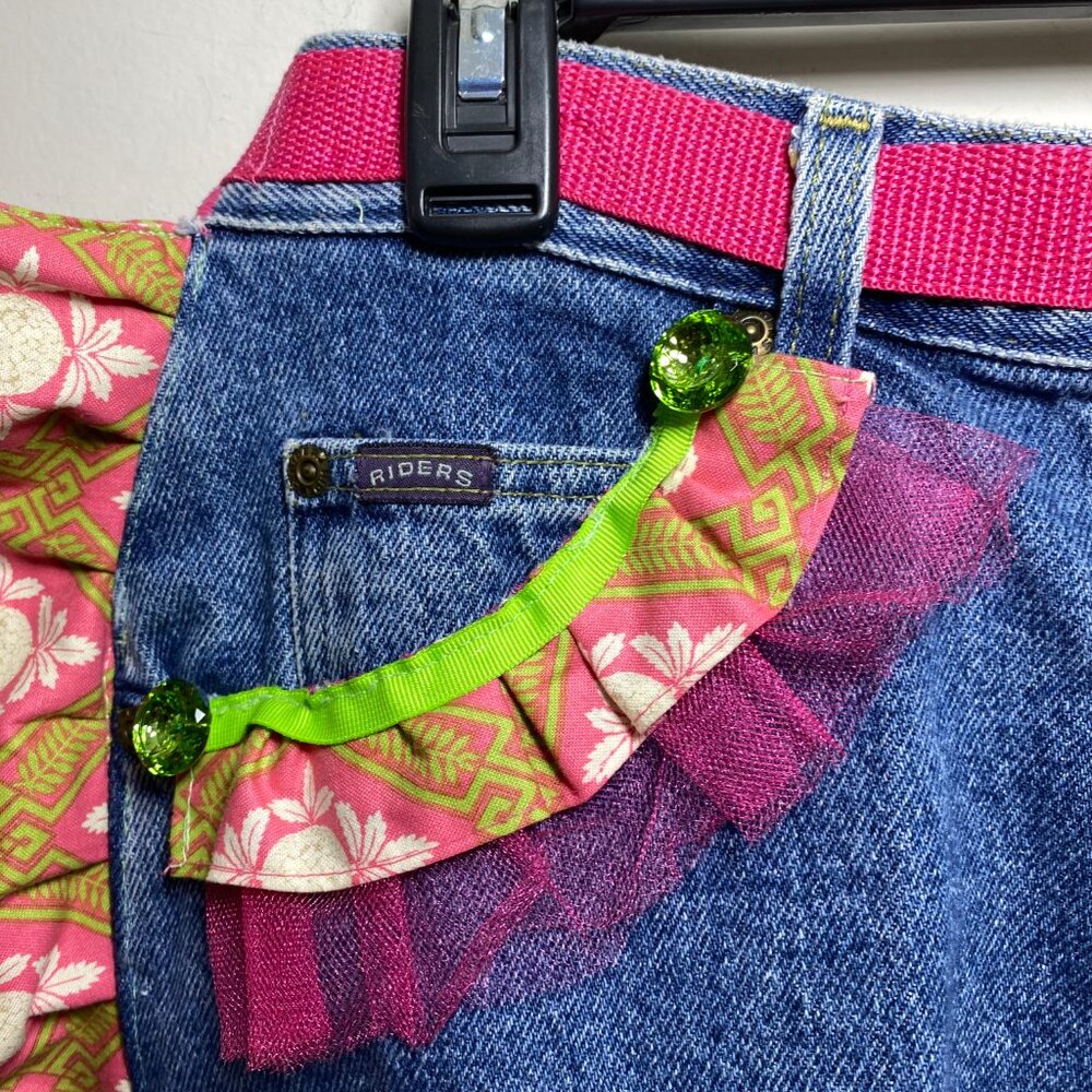 Artsy Festival Upcycle Denim Repurposed Waist Apron Colorful One Size Handmade - Picture 4 of 10